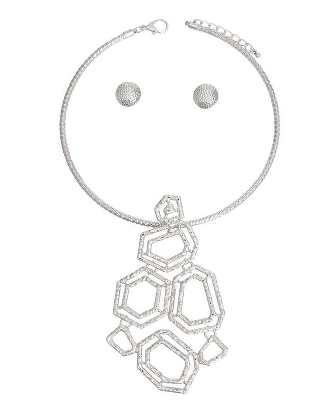 Pendant Necklace Silver Geometric Set for Women
