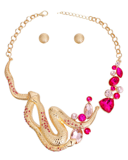 Bib Necklace Gold Fuchsia Snake Set for Women