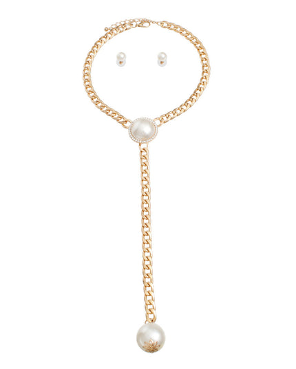 Necklace Gold Pearl Y Chain Set for Women