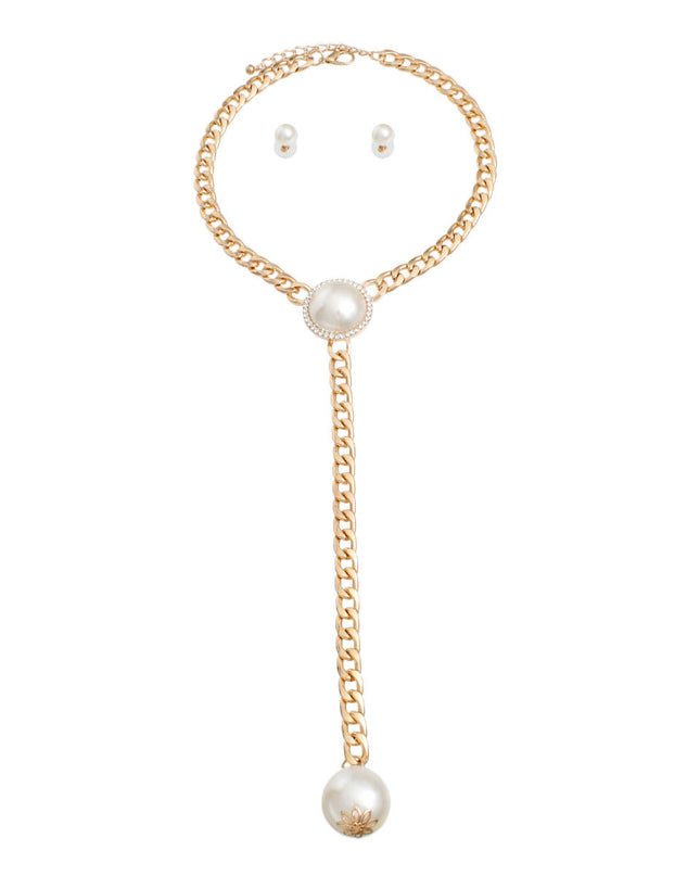 Necklace Gold Pearl Y Chain Set for Women