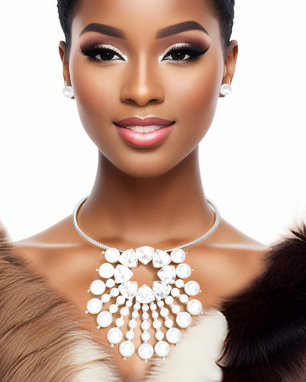 Silver Collar and Sunburst Pearl Necklace