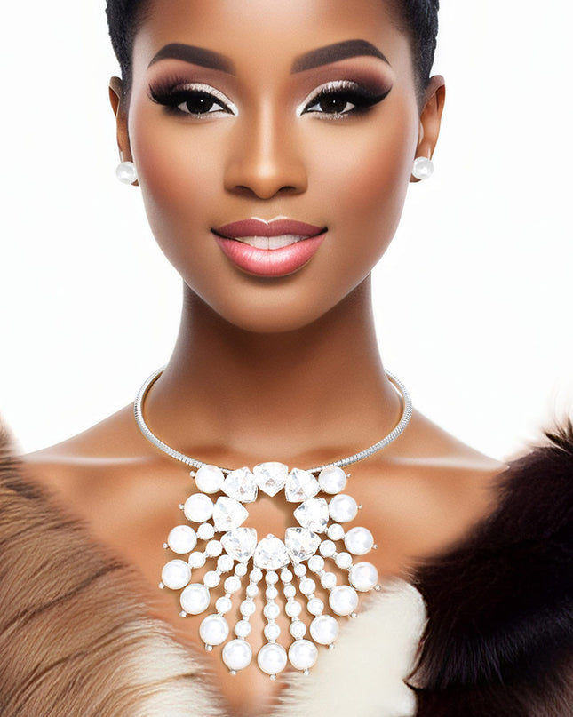 Silver Collar and Sunburst Pearl Necklace