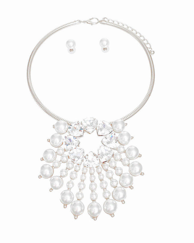 Silver Collar and Sunburst Pearl Necklace