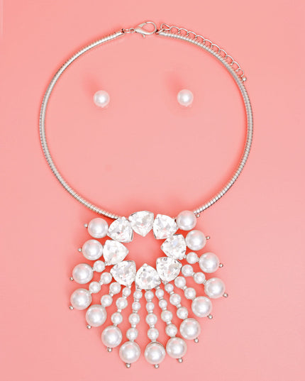 Silver Collar and Sunburst Pearl Necklace