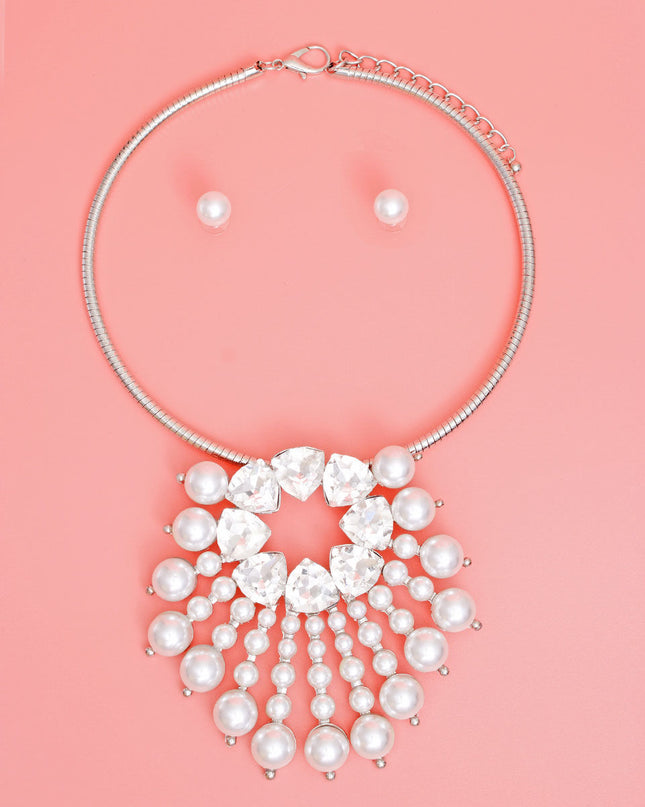 Silver Collar and Sunburst Pearl Necklace