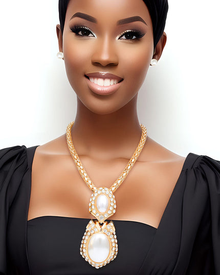 Gold Mesh Elegant Drop Pearl Necklace