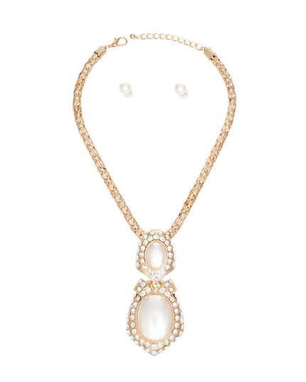 Gold Mesh Elegant Drop Pearl Necklace