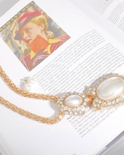 Gold Mesh Elegant Drop Pearl Necklace