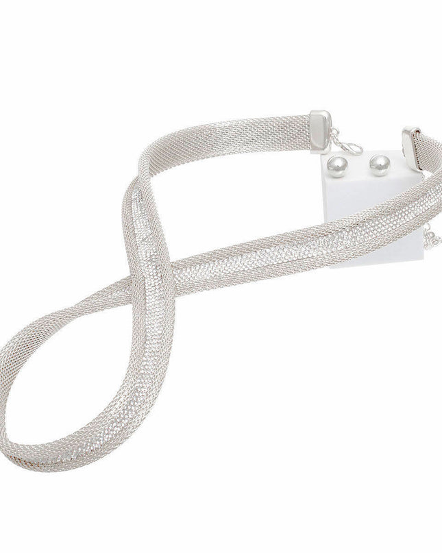 Silver Mesh Infinity Choker Set