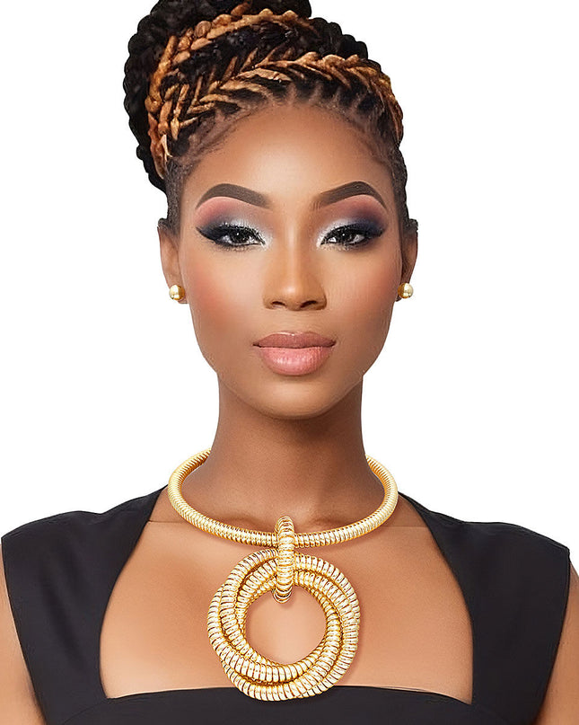 Gold Coiled Ring Collar Set