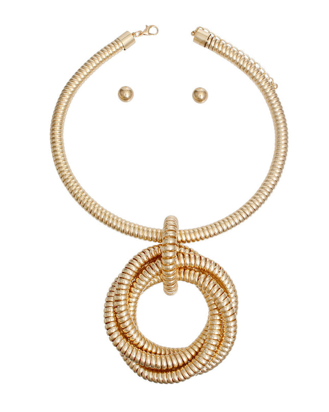 Gold Coiled Ring Collar Set