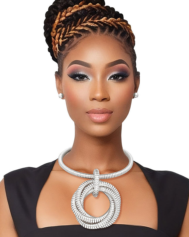 Silver Coiled Ring Collar Set