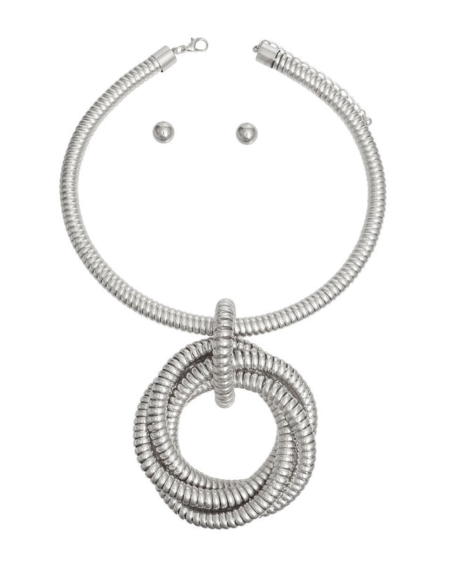 Silver Coiled Ring Collar Set