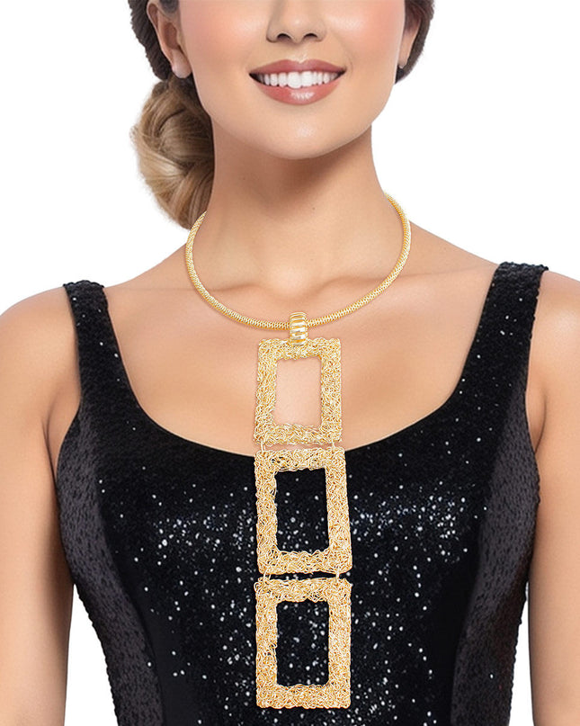 Pendant Necklace Long Gold Geo Wire Set for Women