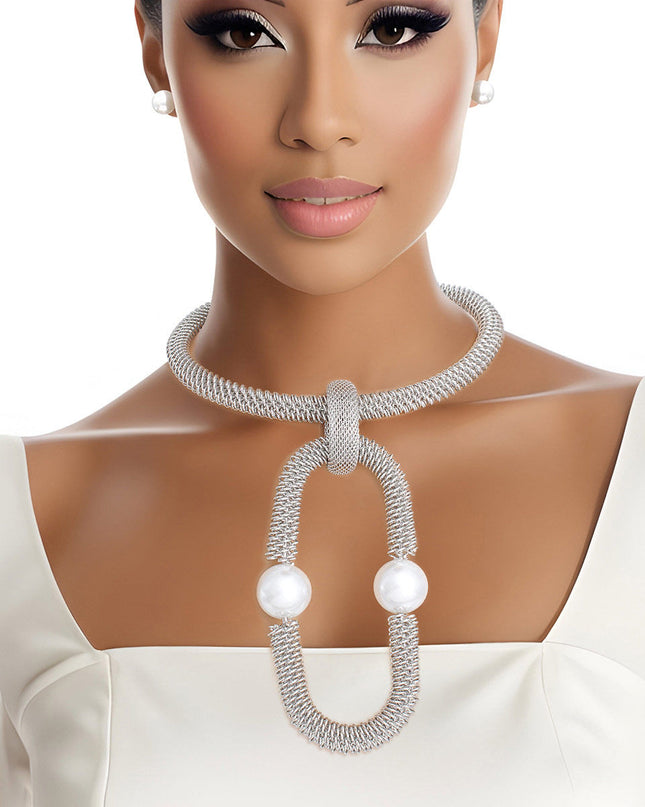Necklace Silver Woven Mesh Rigid Collar for Women