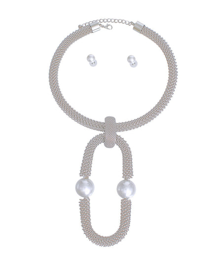 Necklace Silver Woven Mesh Rigid Collar for Women