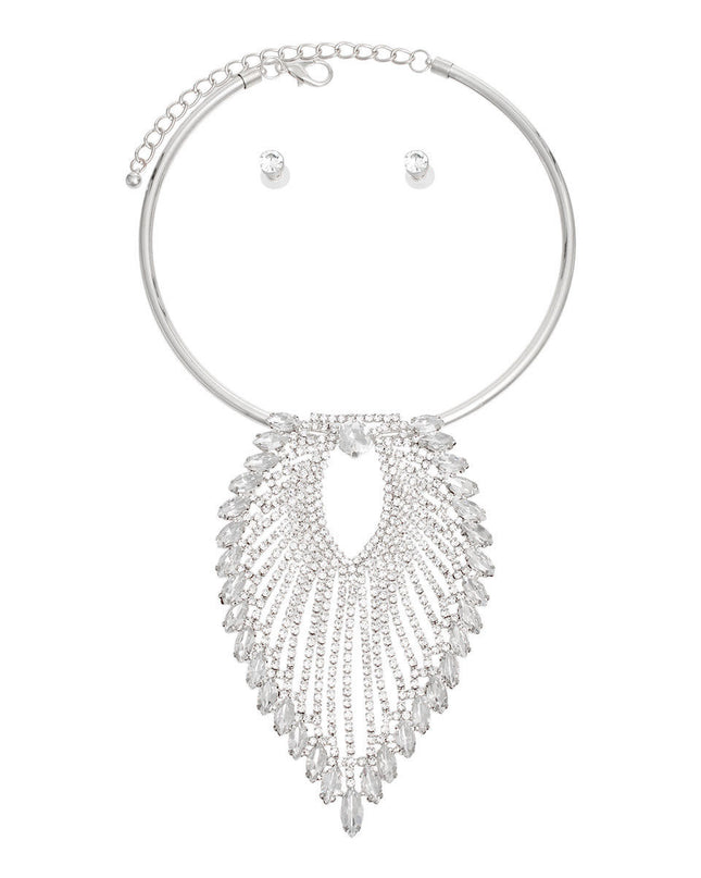 Silver Leaf Pendant Collar Set