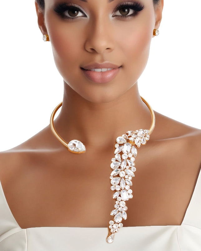 Necklace Gold Crystal Drop Choker for Women