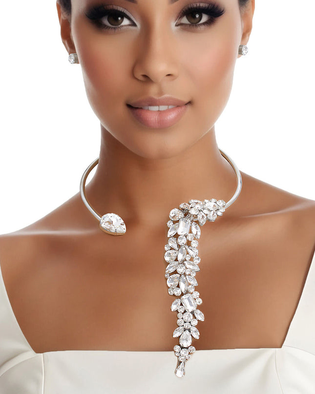 Necklace Silver Crystal Drop Choker for Women