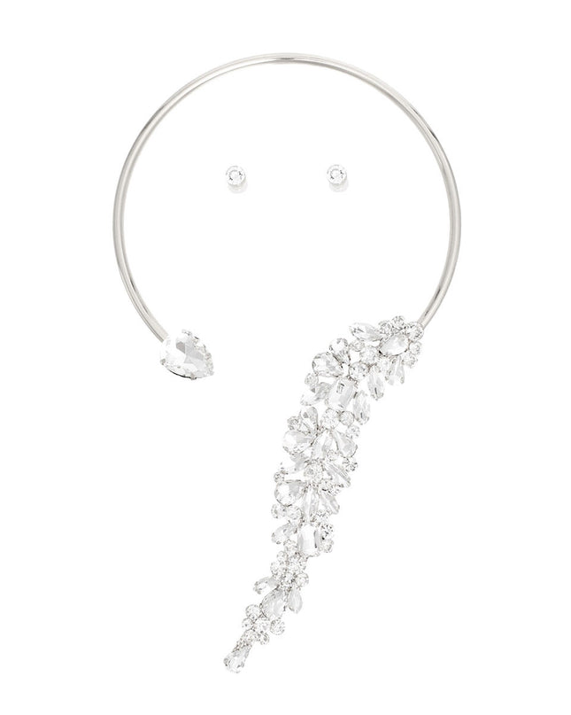 Necklace Silver Crystal Drop Choker for Women