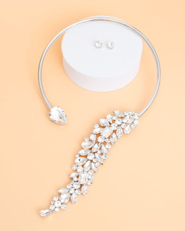 Necklace Silver Crystal Drop Choker for Women