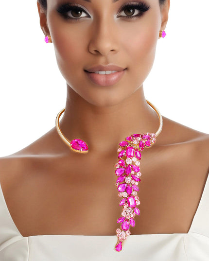 Necklace Fuchsia Crystal Drop Choker for Women