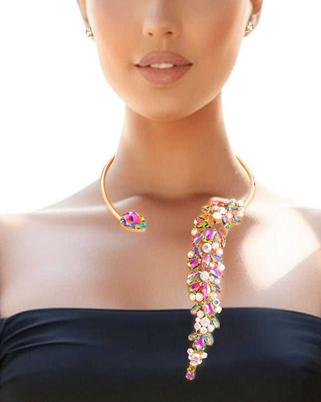 Necklace Pink Green Crystal Drop Choker for Women