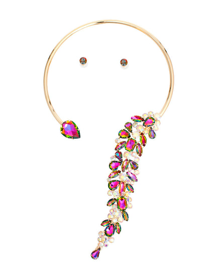 Necklace Pink Green Crystal Drop Choker for Women