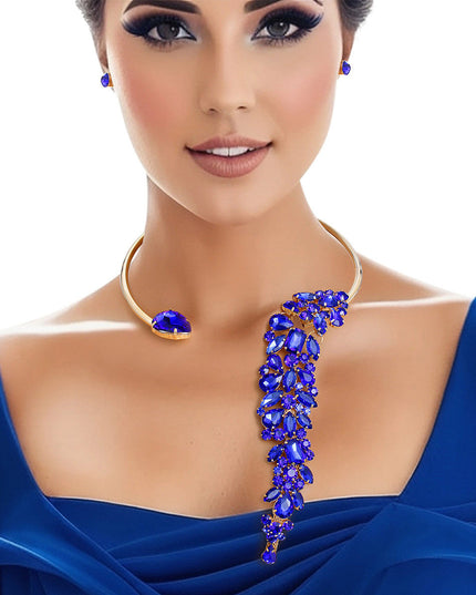 Necklace Royal Blue Crystal Drop Choker for Women