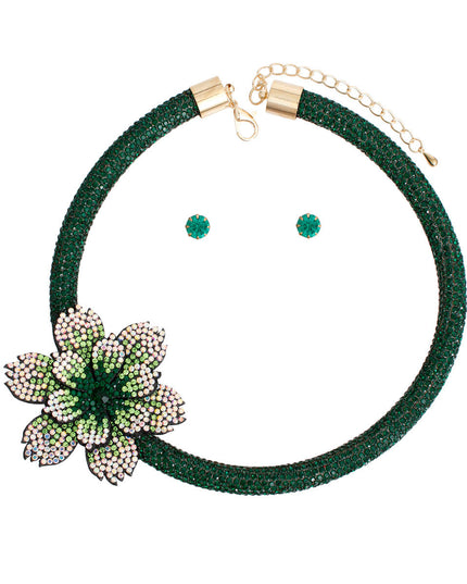 Choker Green Bling Offset Flower Set for Women