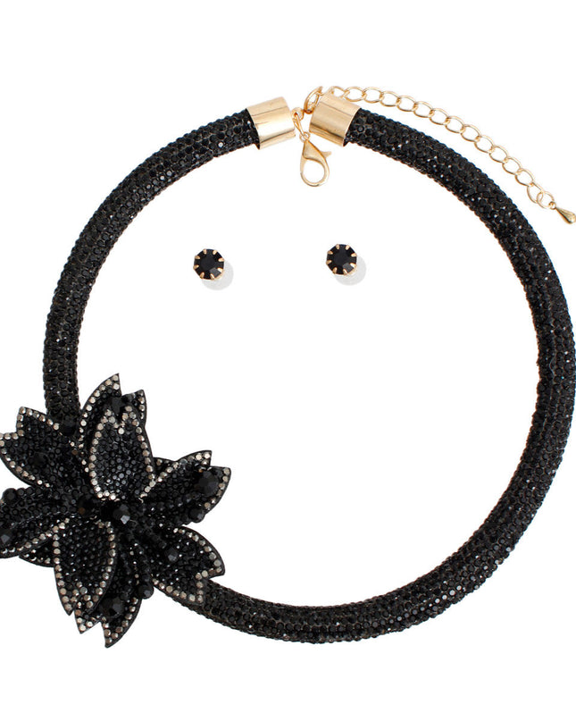 Choker Black Bling Pointed Flower Set for Women