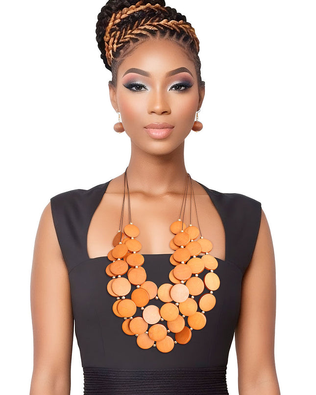 Bead Necklace Brown Long Layer Set for Women