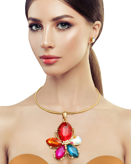Multi Color Crystal Flower Necklace