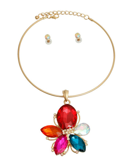 Multi Color Crystal Flower Necklace