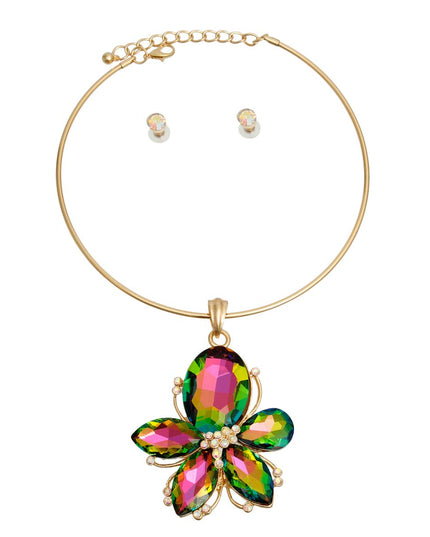 Pink Green Crystal Flower Necklace