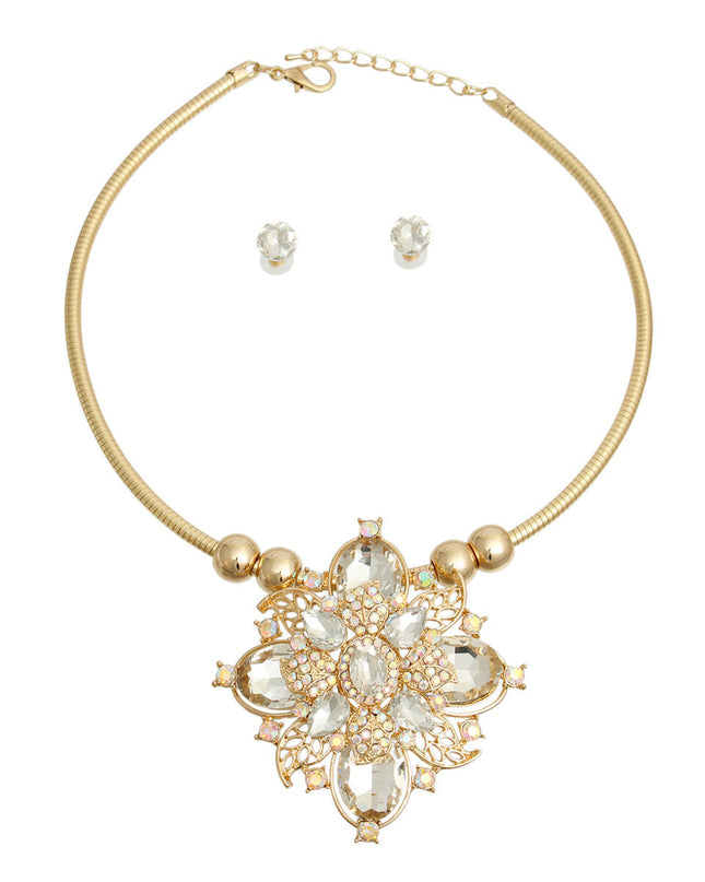 Gold Filigree Crystal Flower Set