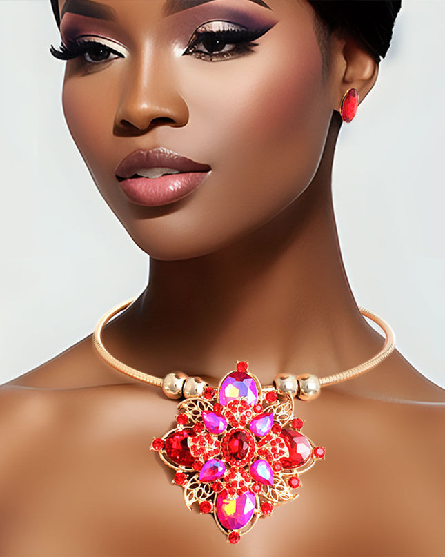 Red Filigree Crystal Flower Set