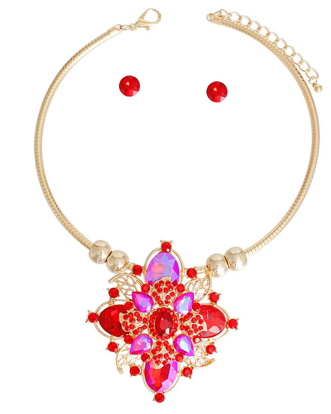 Red Filigree Crystal Flower Set