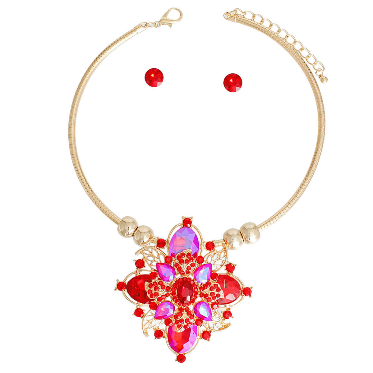 Red Filigree Crystal Flower Set