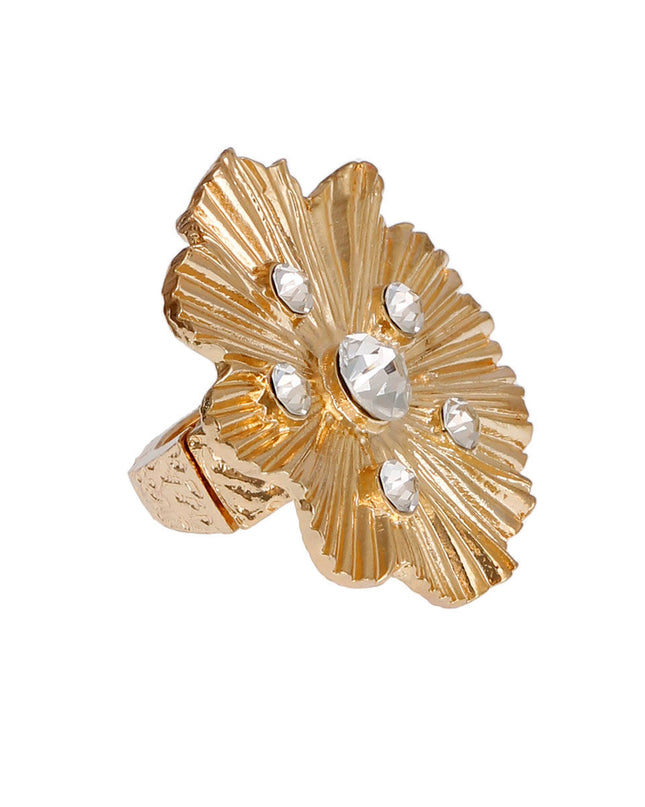 Gold Pleated Wavy Stone Ring