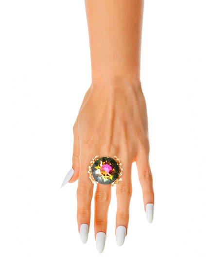 Pink Green Crystal Branch Ring