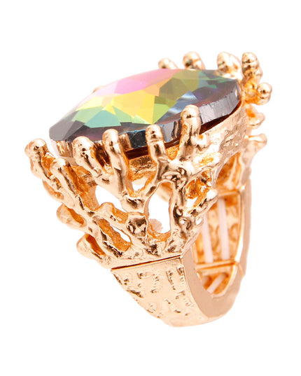 Pink Green Crystal Branch Ring