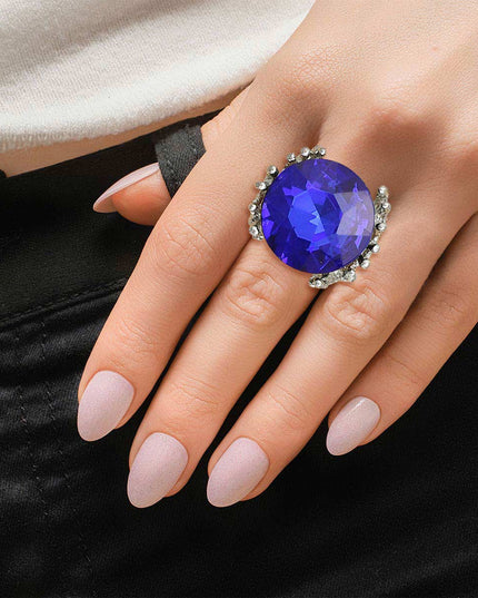 Royal Blue Crystal Silver Branch Ring