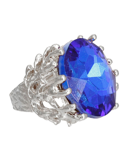 Royal Blue Crystal Silver Branch Ring