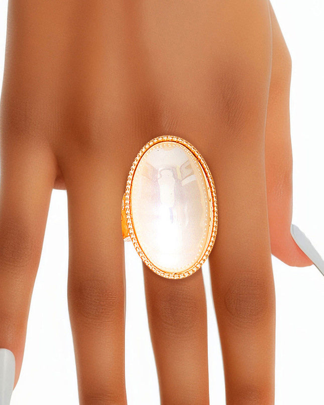 Ring Gold Pearl Oval Cocktail Ring for Women