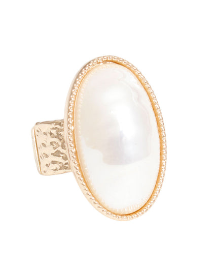 Ring Gold Pearl Oval Cocktail Ring for Women