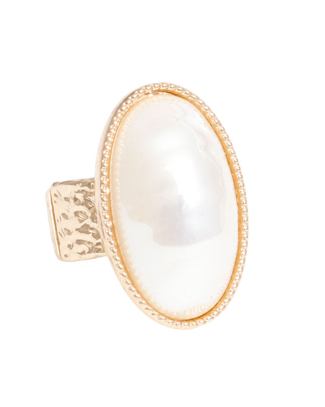 Ring Gold Pearl Oval Cocktail Ring for Women