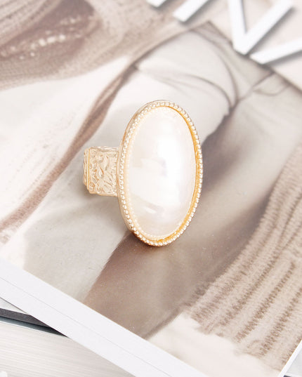 Ring Gold Pearl Oval Cocktail Ring for Women