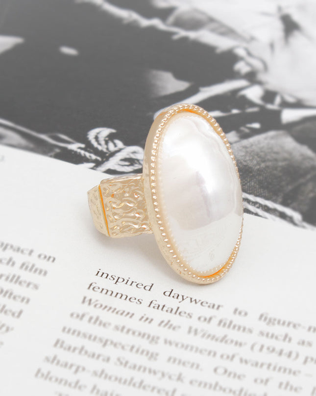 Ring Gold Pearl Oval Cocktail Ring for Women