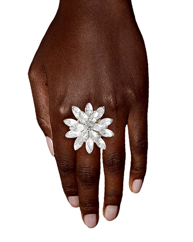 Silver Stacked Marquise Flower Ring